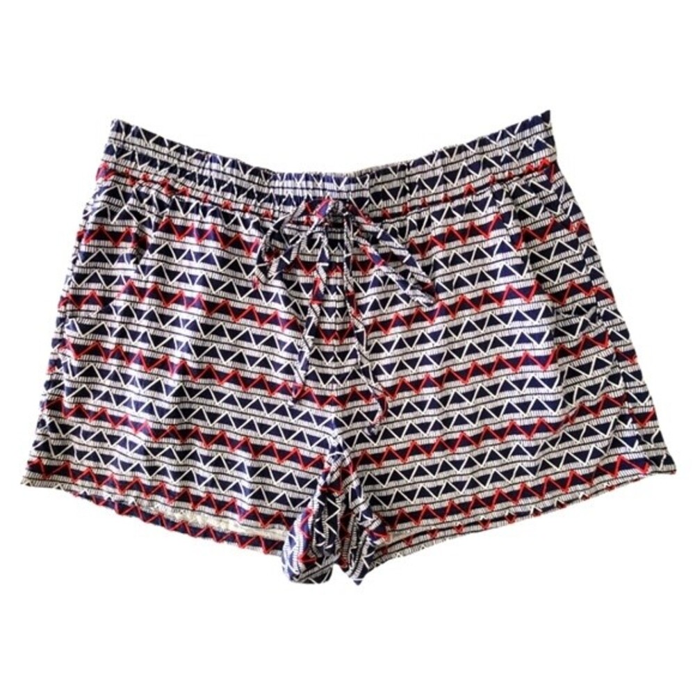 Red White & Blue Print Pull-on Drawstring Shorts Stretch Waist Pockets Size L